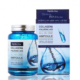 FARMSTAY Collagen & Hyaluronic Acid All-In-One Ampoule/Многофункциональная ампульная сыворотка с коллагеном и гиалуроновой кислотой 250 мл.